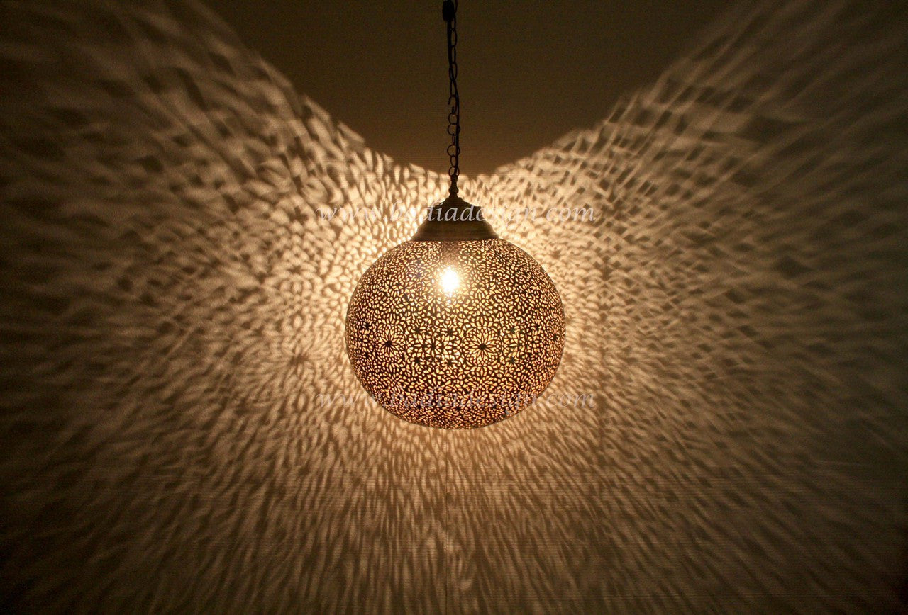 Hand Punched Hanging Brass Ball Lantern