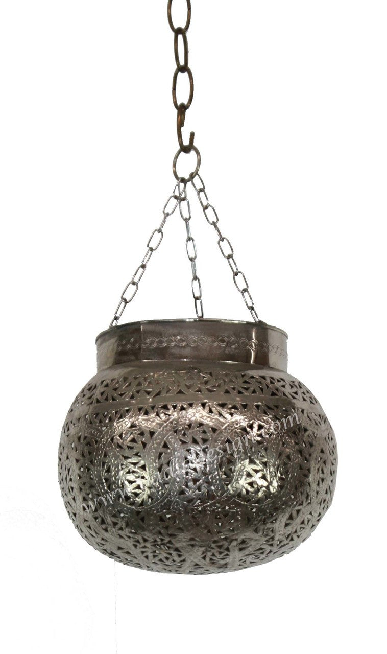 Hanging Hand Punched Silver Light Fixture