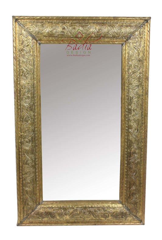 Moroccan Rectangular Embossed Brass Metal Mirror