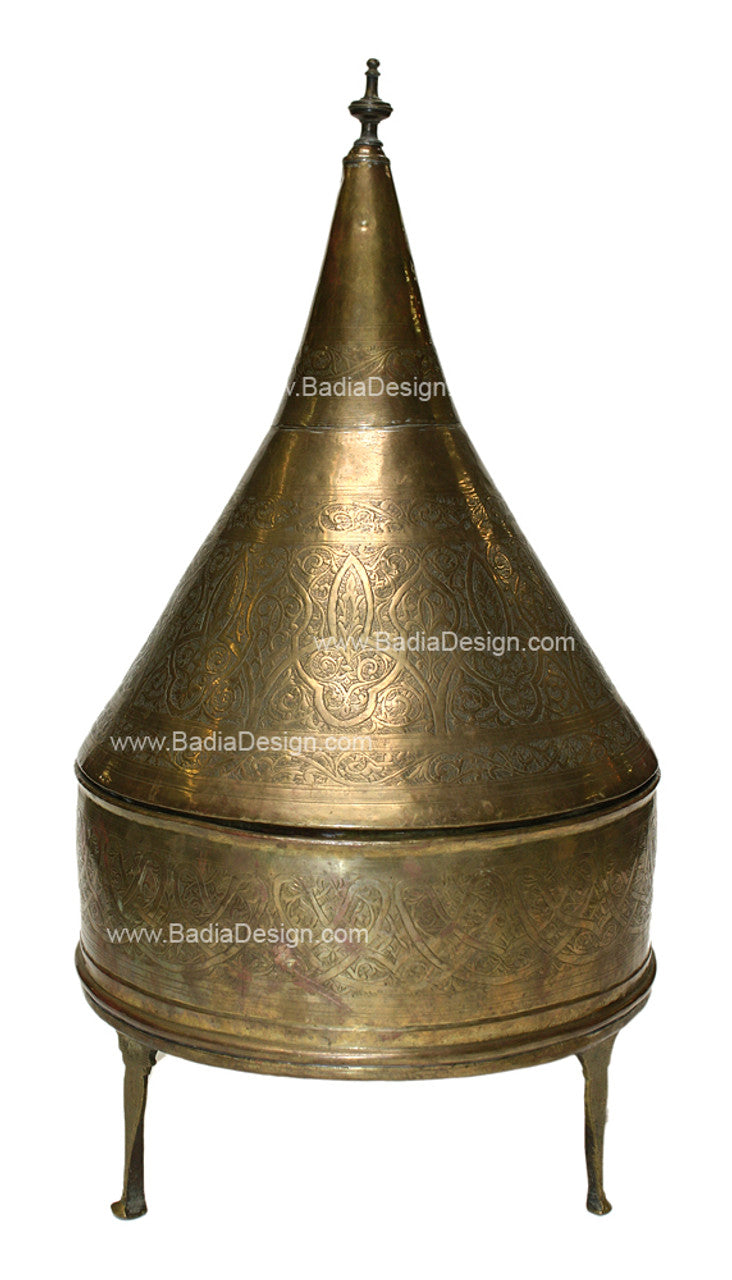 Large Vintage Engraved Brass Tajine