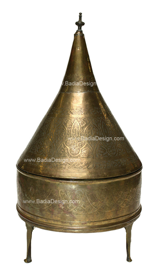 Large Vintage Engraved Brass Tajine