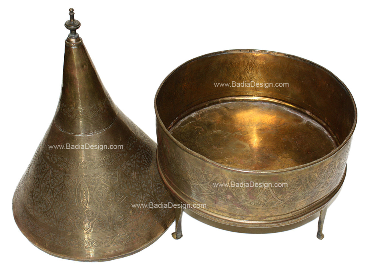 Large Vintage Engraved Brass Tajine