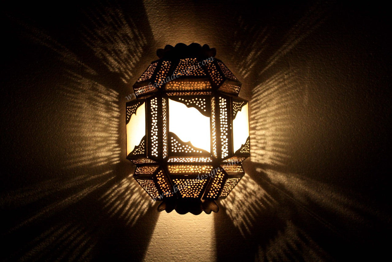 Brass Wall Sconce with White Glass