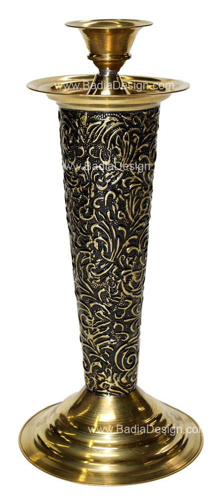 Vintage Hand Carved Brass Plated Candle Holder - HD040