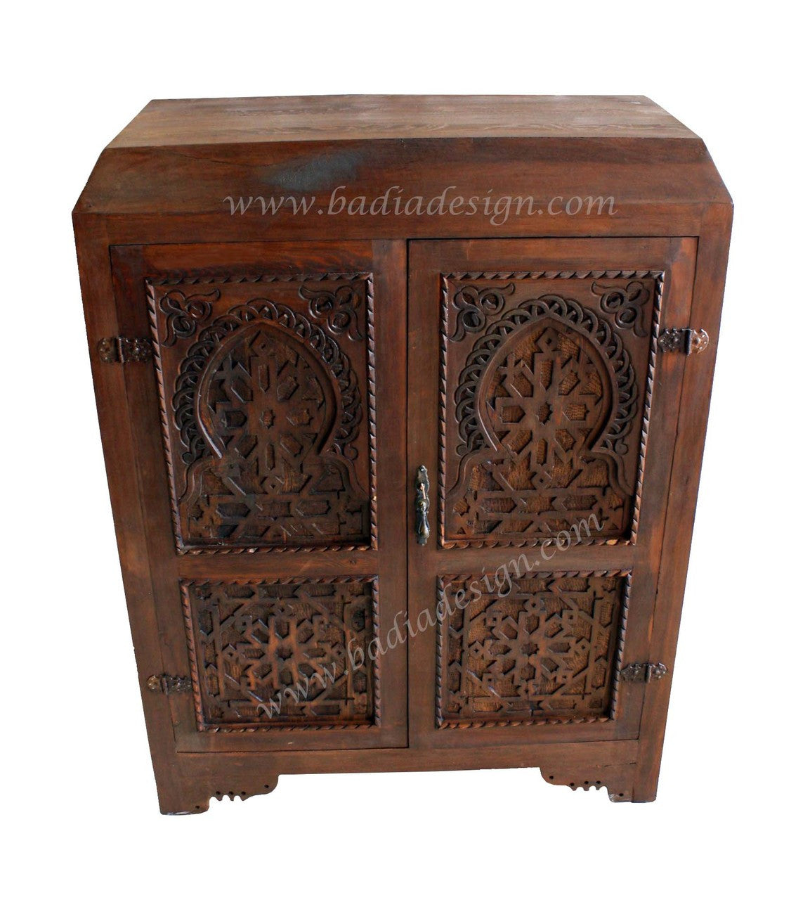 Moroccan Carved Cedar Wood Armoire