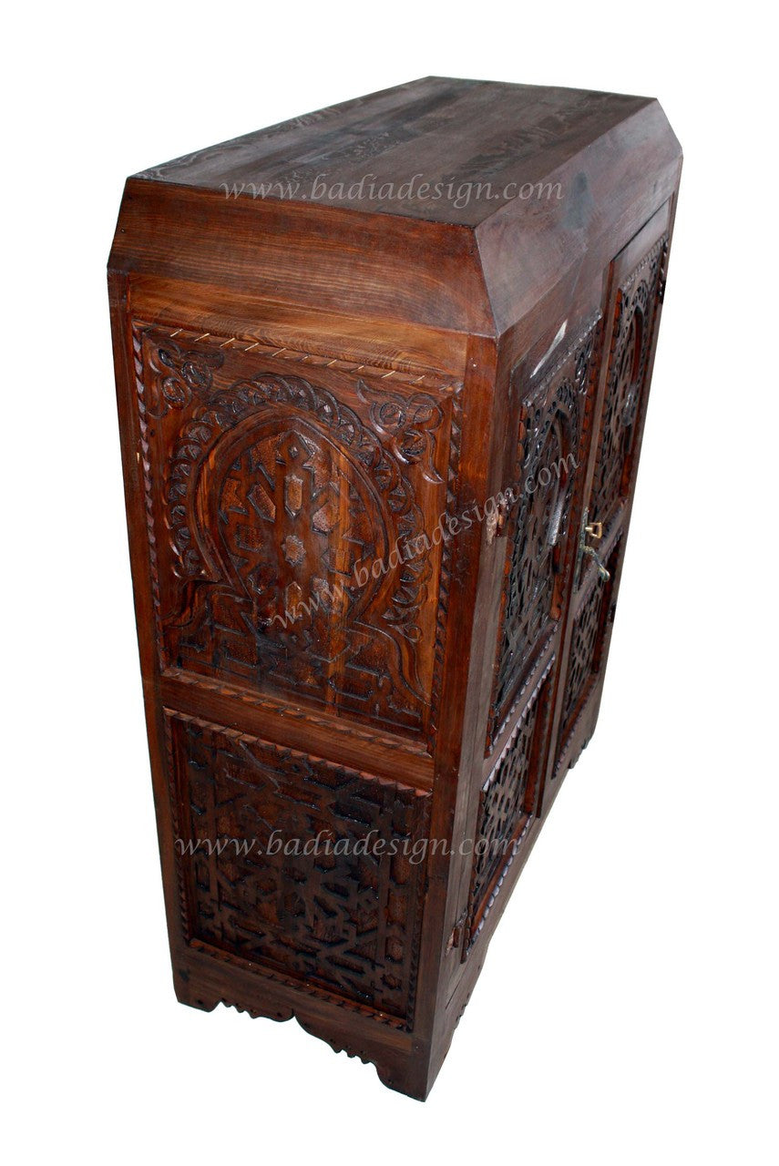 Moroccan Carved Cedar Wood Armoire