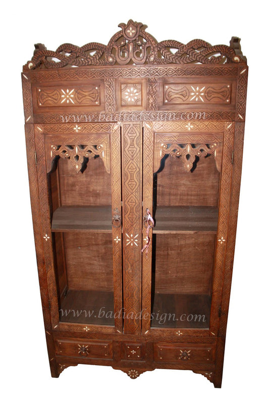 Carved Wood Bone Inlay Armoire