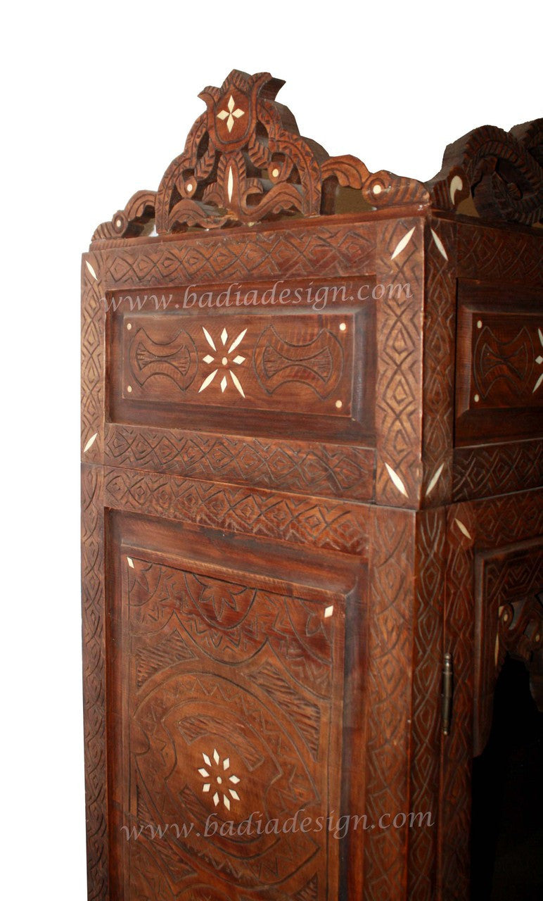 Carved Wood Bone Inlay Armoire