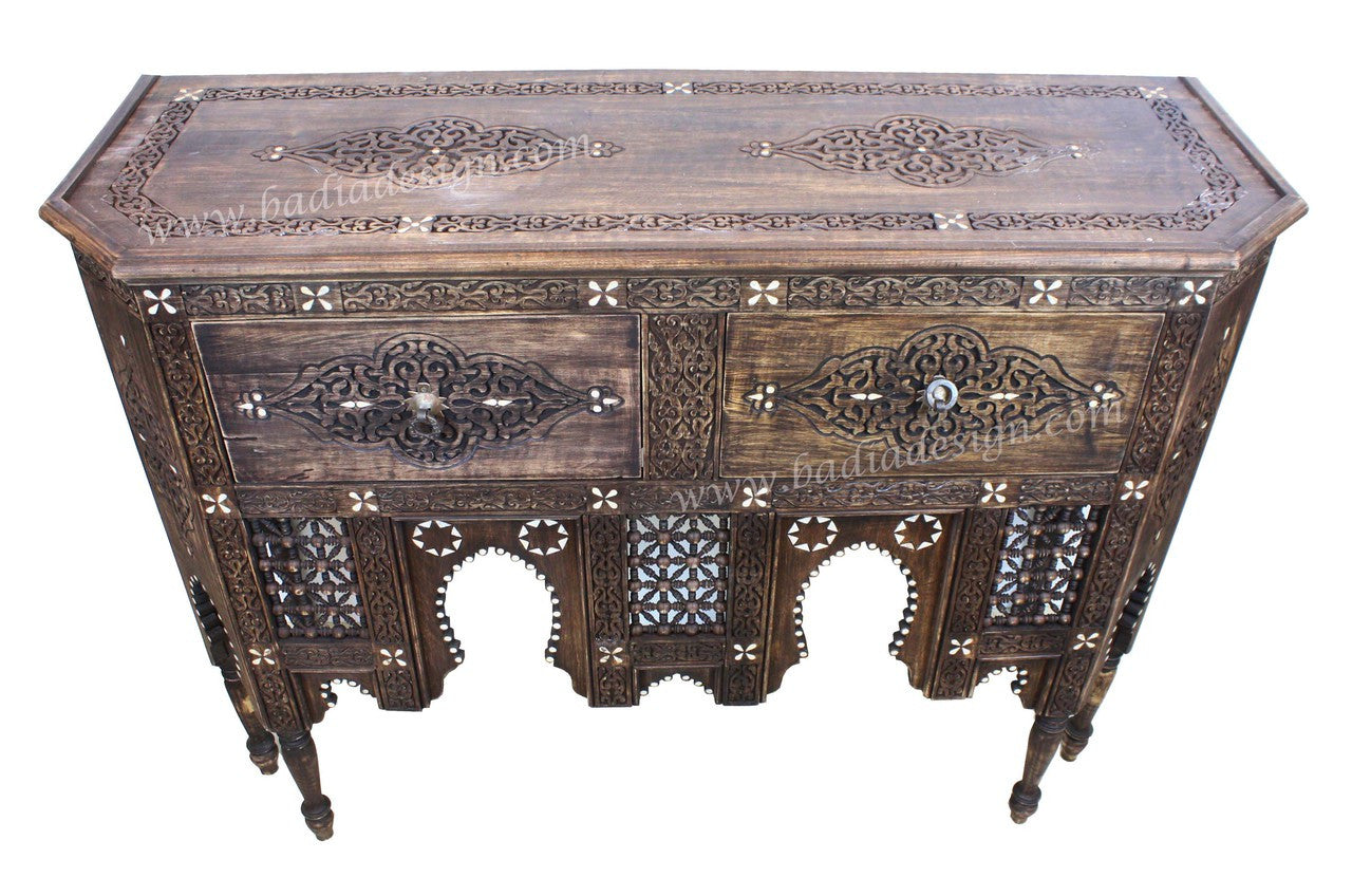 Carved Wood Bone Inlay Cabinet
