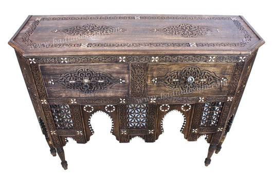 Carved Wood Bone Inlay Cabinet