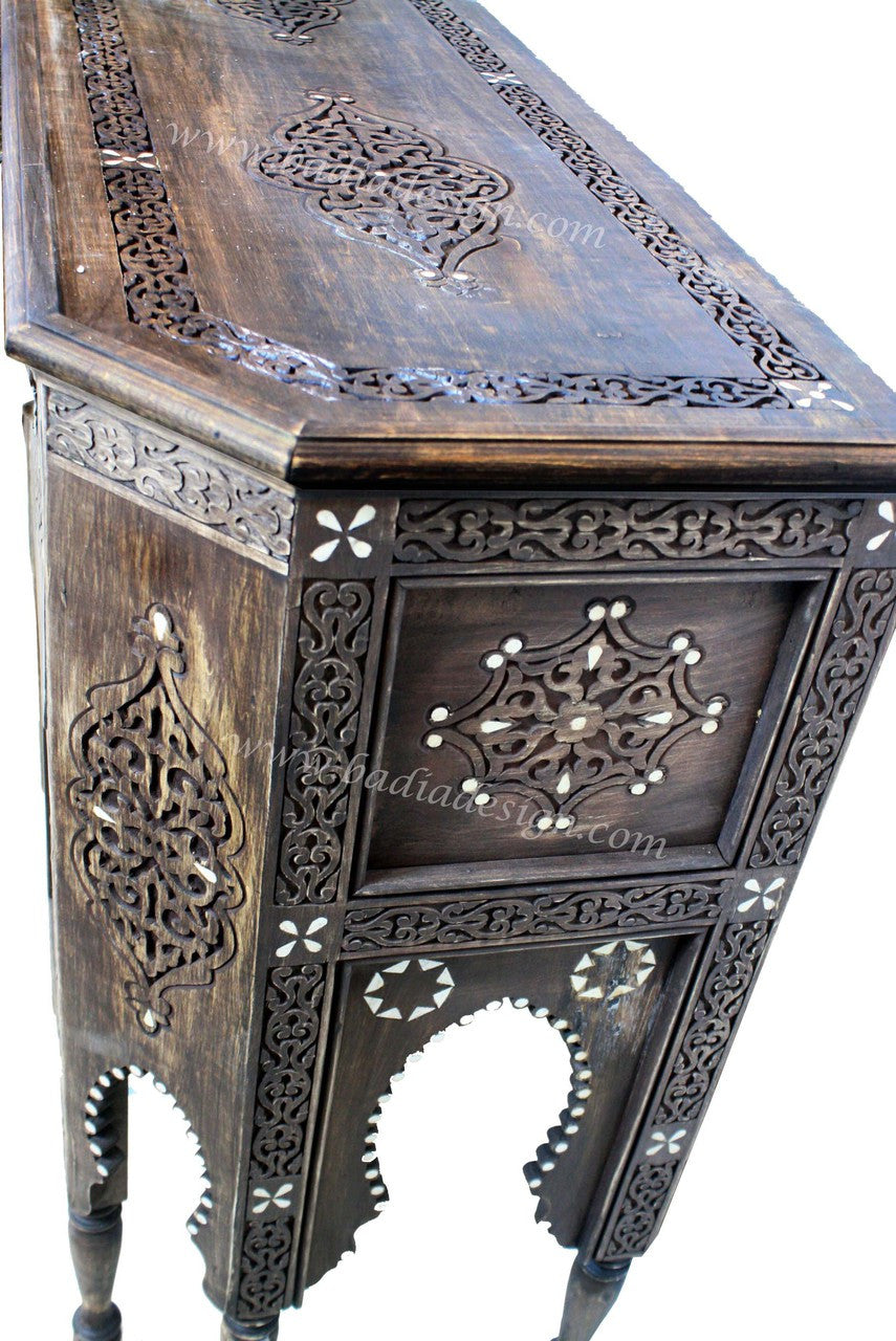 Carved Wood Bone Inlay Cabinet