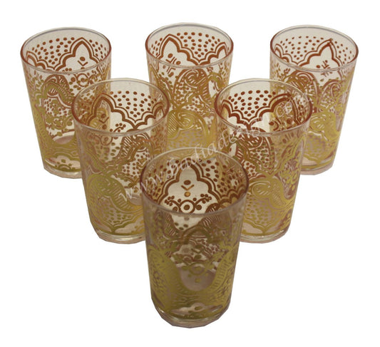 Gold Motif Clear Tea Glass Set - Pack of 6