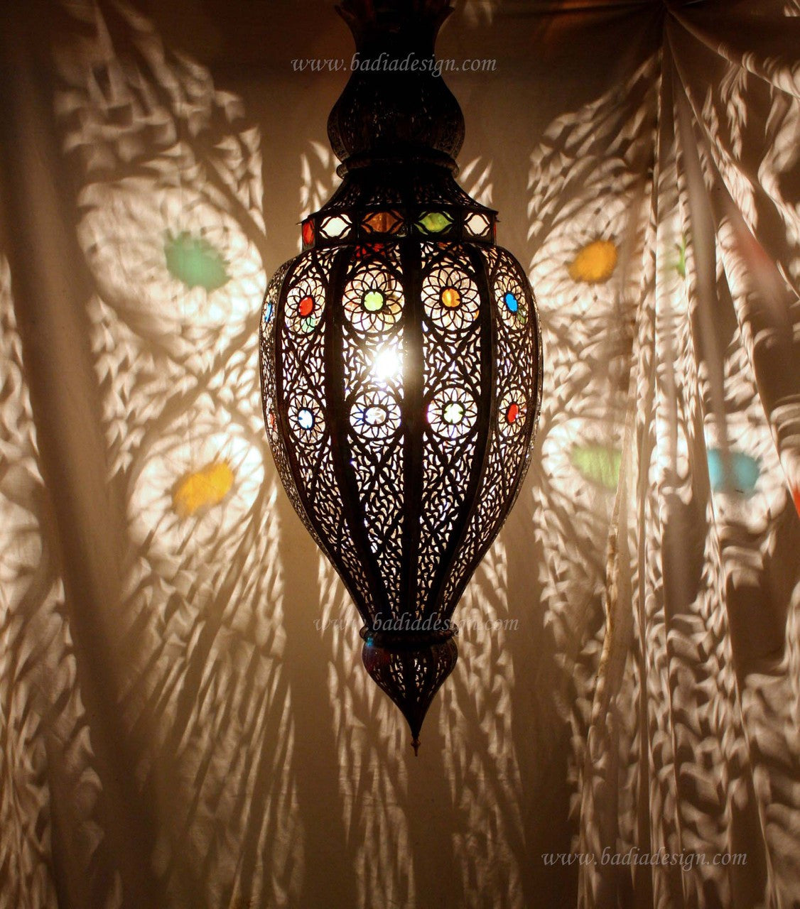 Moroccan Hanging Lantern with Multi Color Glass