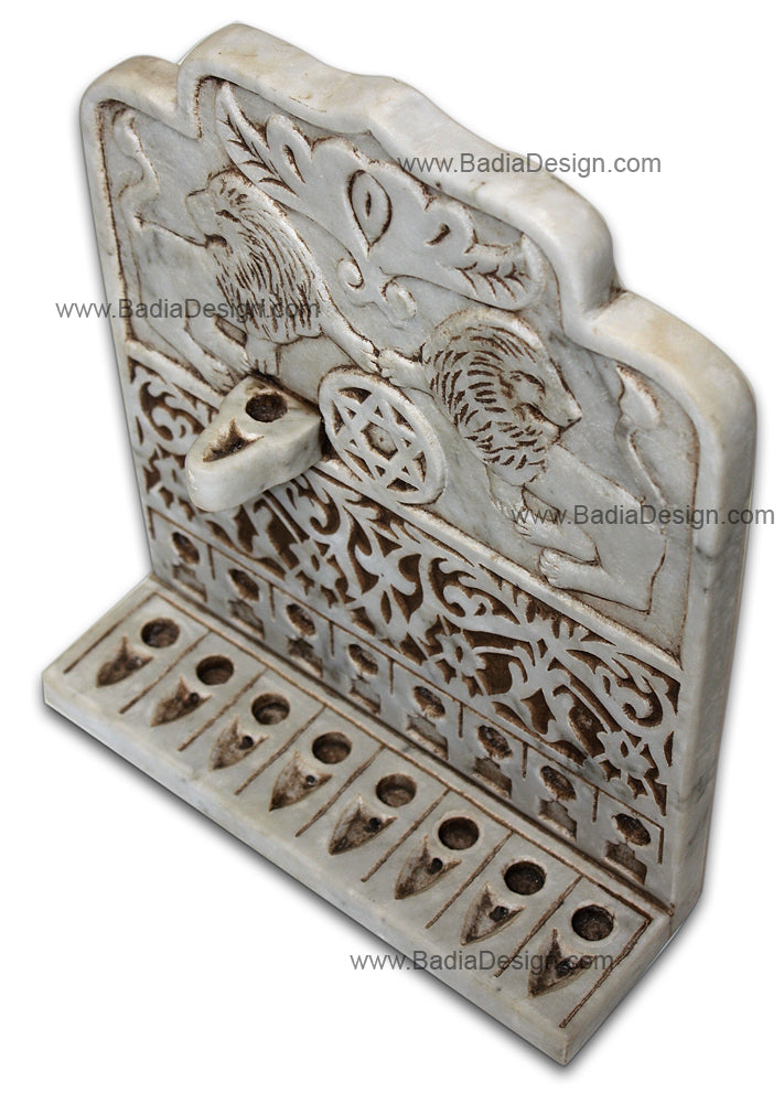 Handmade Engraved Marble Stone Menorah - HD039