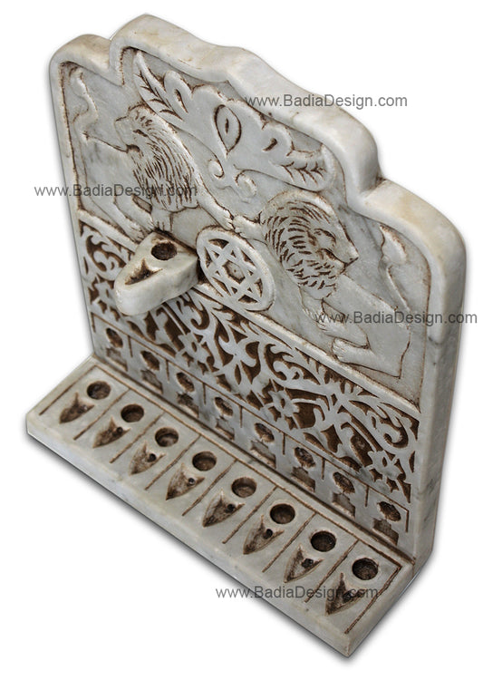 Handmade Engraved Marble Stone Menorah - HD039