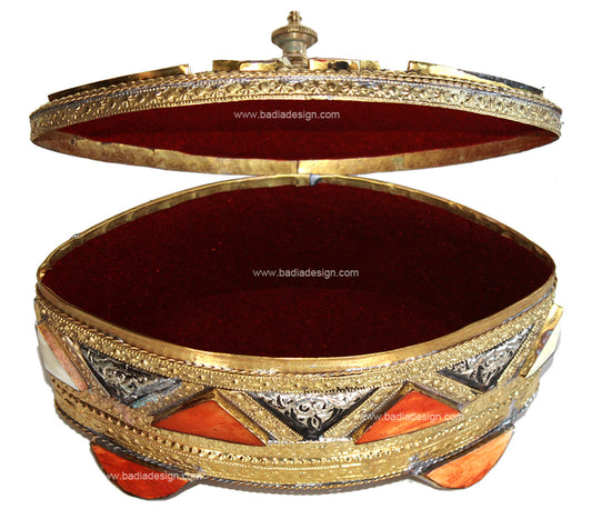 Metal and Bone Oval Shaped Jewelry Box