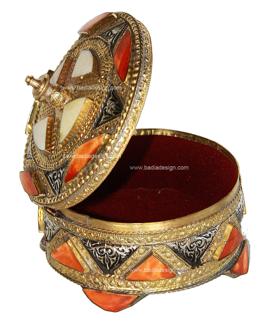 Small Round Metal and Bone Jewelry Box