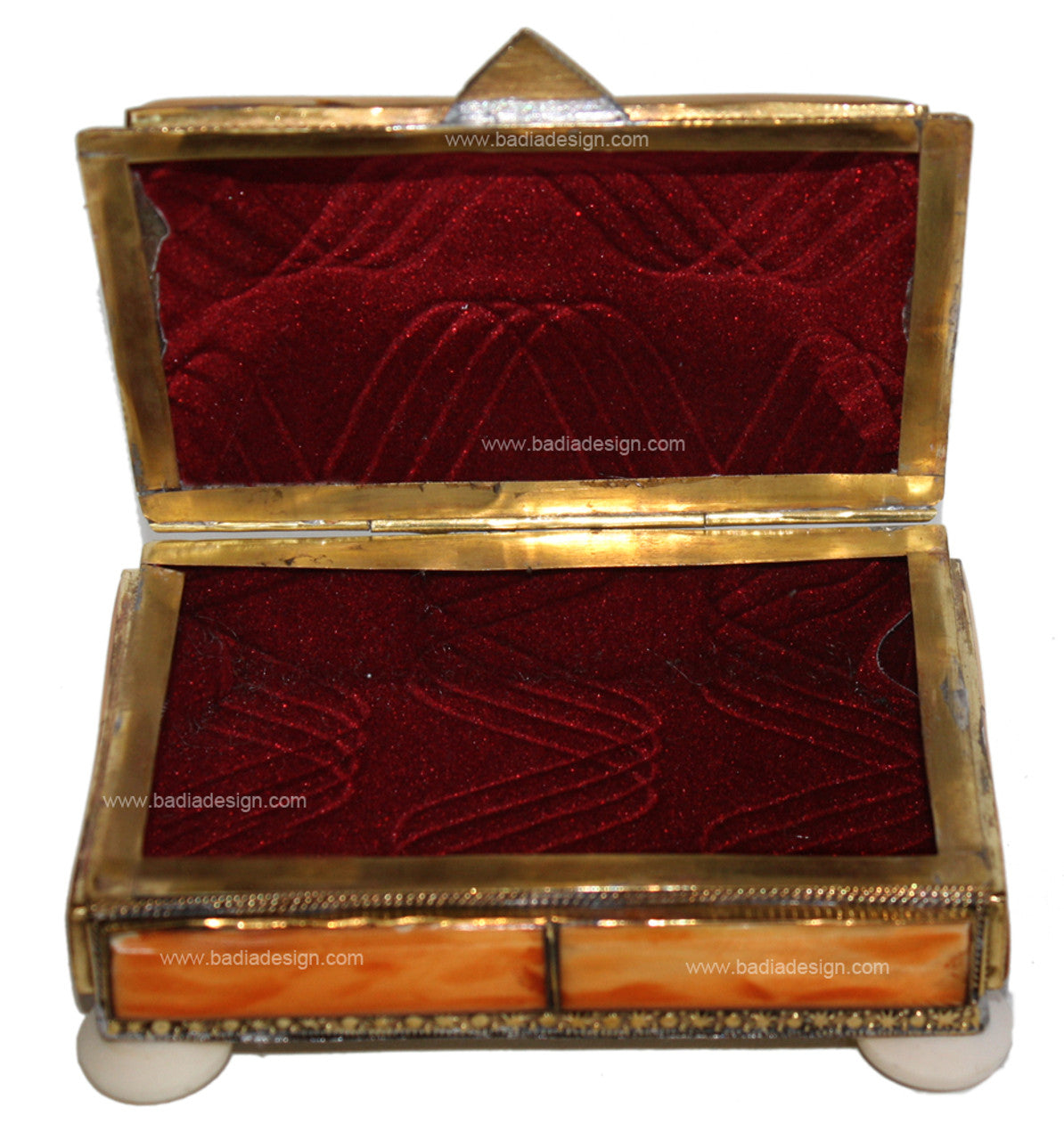Rectangle Metal and Bone Inlay Jewelry Box