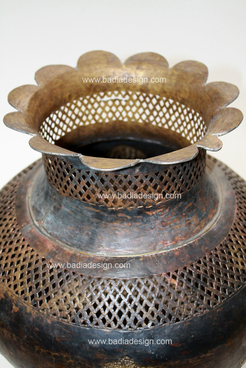 Aged Vintage Embossed Brass Vase