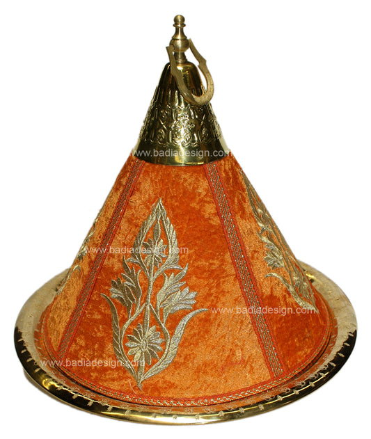 Brass Serving Tagine with Orange Embroidery Fabric - HD113-ORG