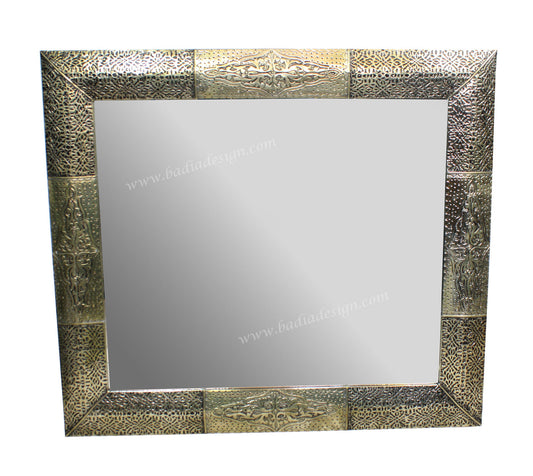 Moroccan Embossed Silver Metal Mirror
