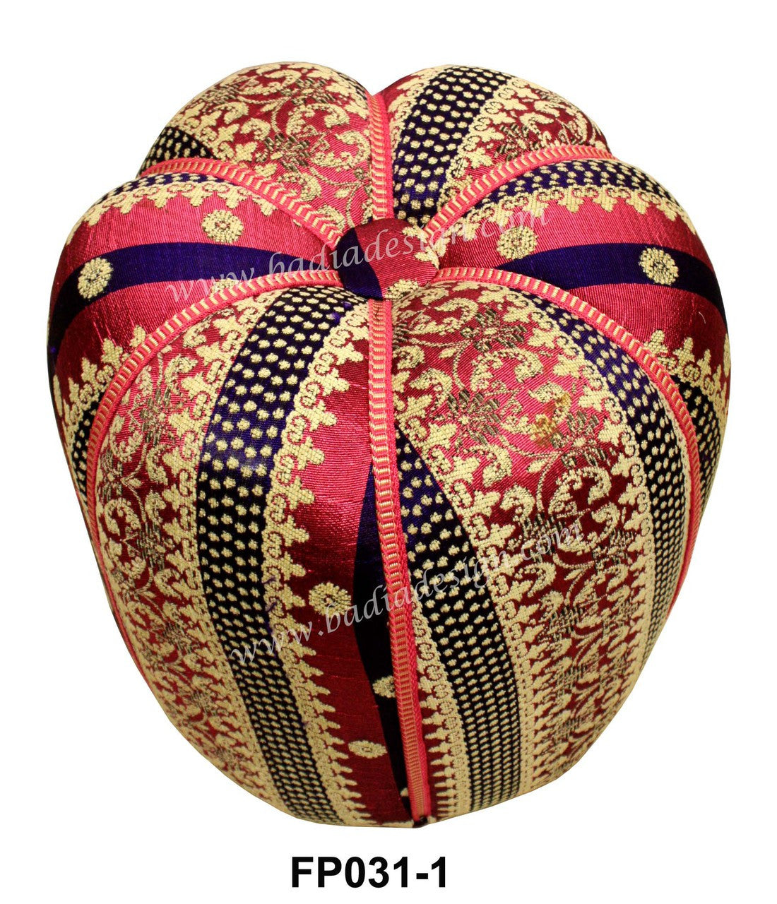 Embroidered Fabric Pouf with Vibrant Colors