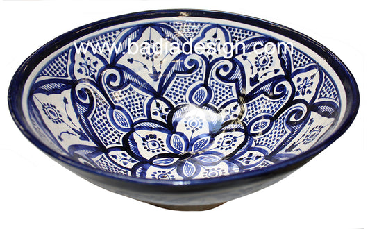 Moroccan Blue White Hand Painted Floral Ceramic Bowl