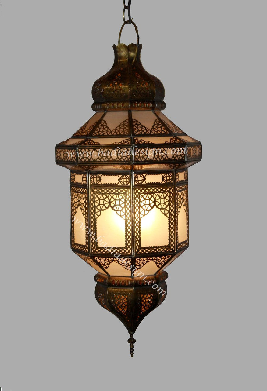 Hanging Brass Lantern with White Glass