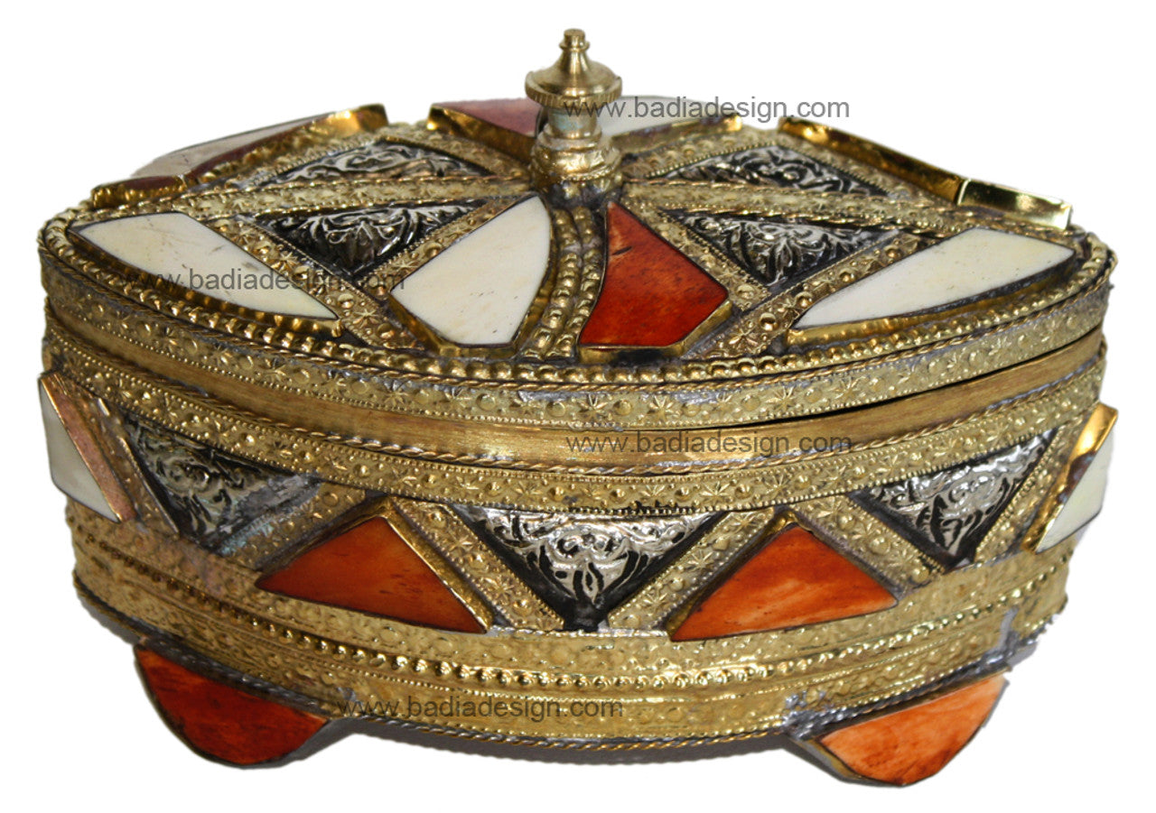 Metal and Bone Oval Shaped Jewelry Box