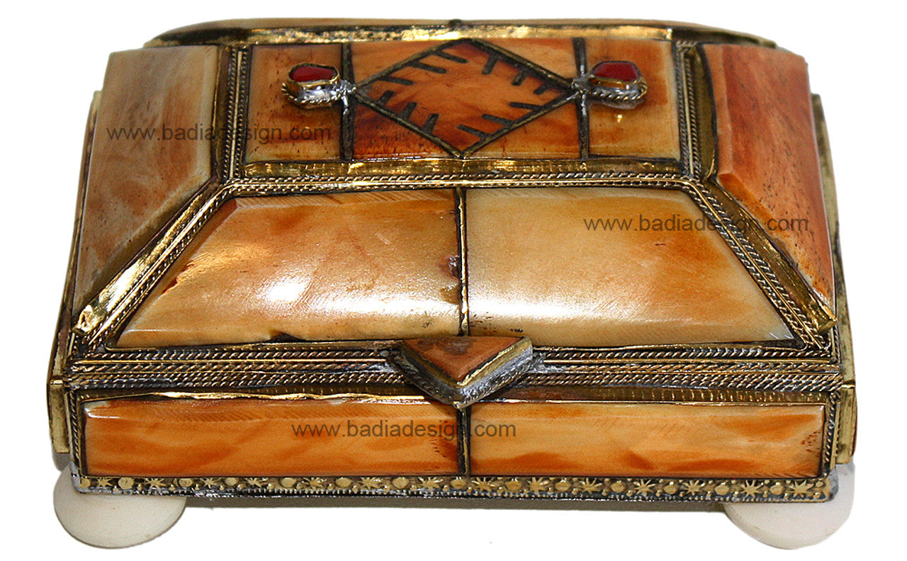 Rectangle Metal and Bone Inlay Jewelry Box