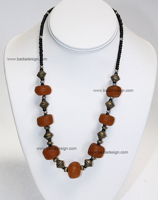Moroccan  Orange Gemstone Necklace - J009