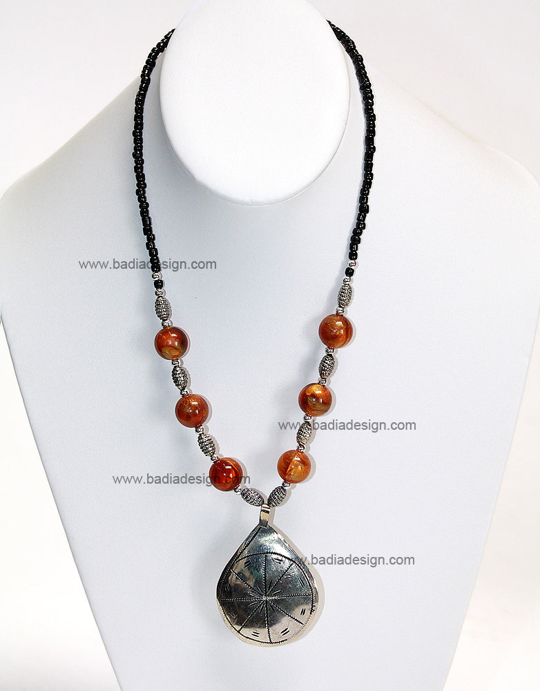Moroccan Orange Gemstone Necklace - J034