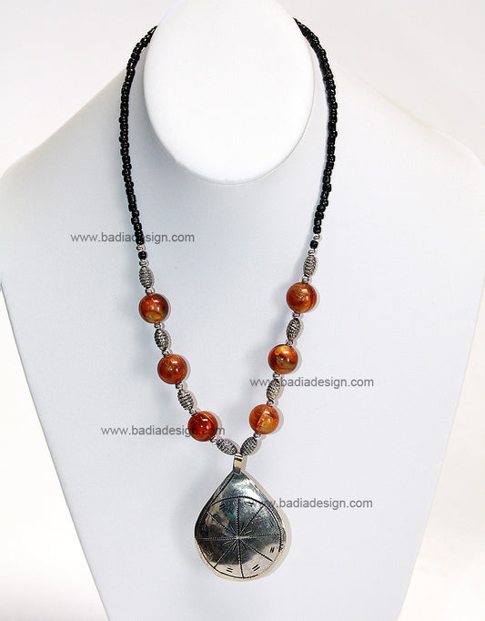 Moroccan Orange Gemstone Necklace - J034