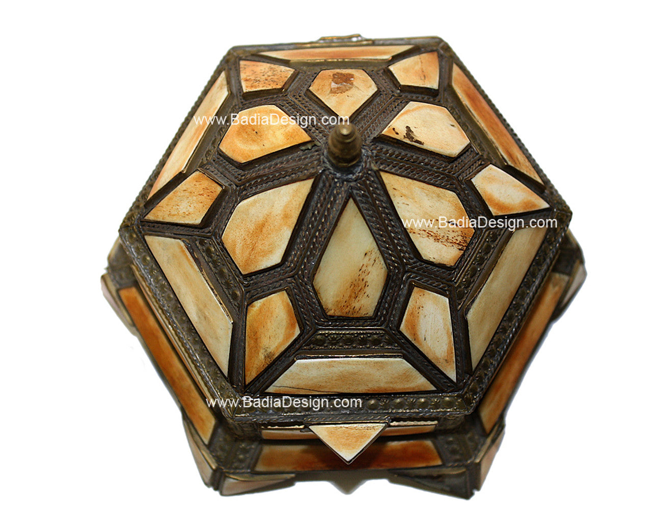 Hexagon Shaped Metal and Bone Jewelry Box