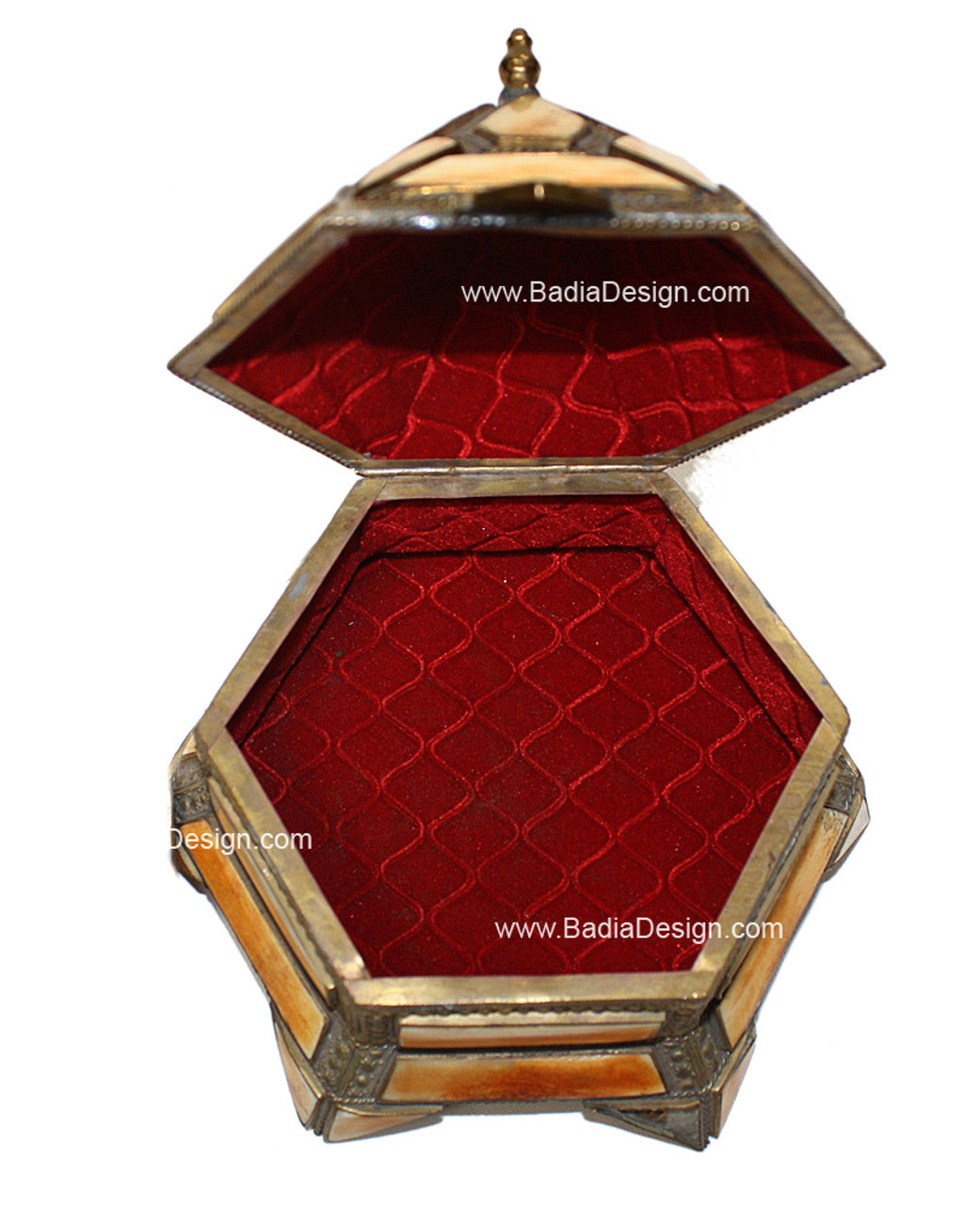 Hexagon Shaped Metal and Bone Jewelry Box