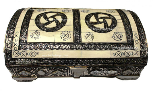 Embossed Metal and White Bone Jewelry Box