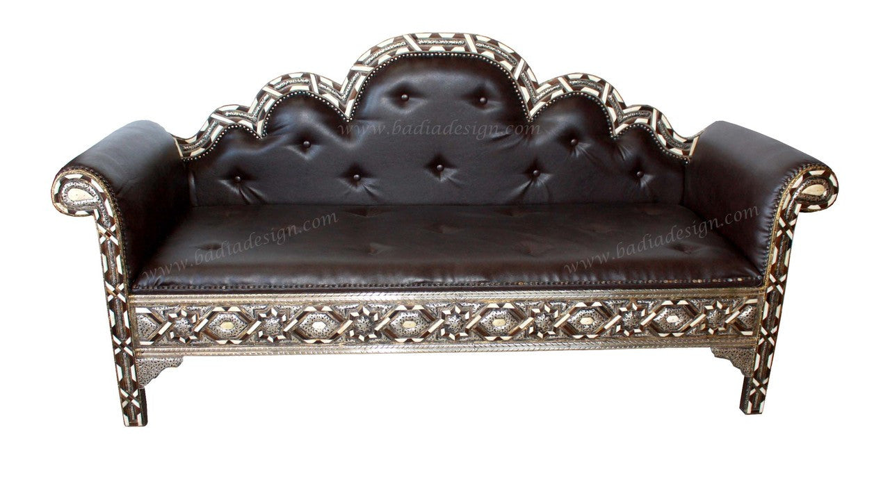 Embossed Metal Bone Inlay Sofa with Leather Seat