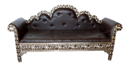 Embossed Metal Bone Inlay Sofa with Leather Seat