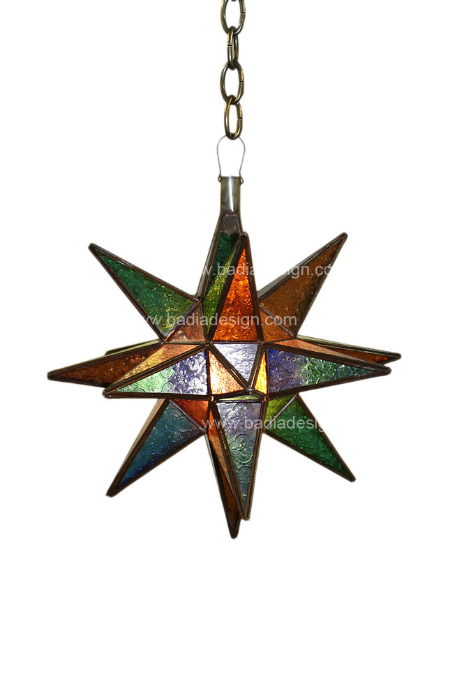 Star Lantern with Patterned Colored Glass