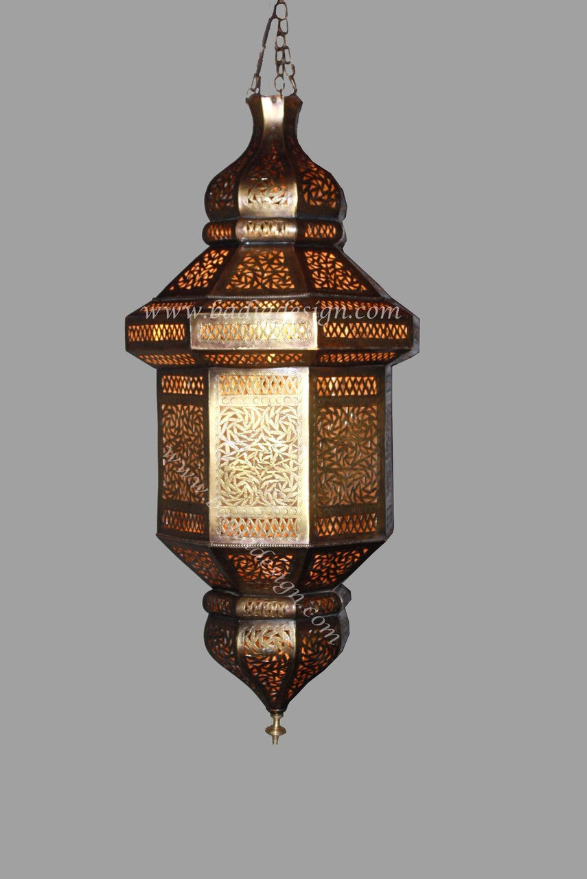 Exotic Hanging Brass Lantern with White Glass