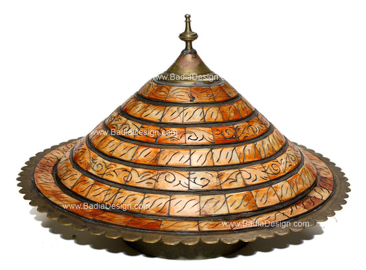 Brass Embossed and Bone Inlay Tajine