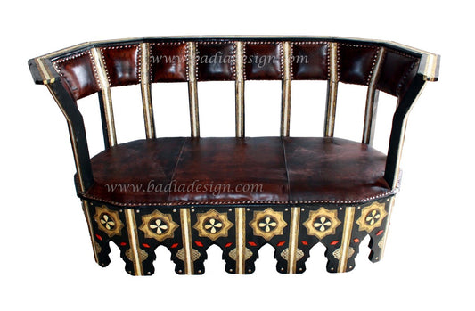 Embossed Metal and Bone Inlay Bench with Leather Seat