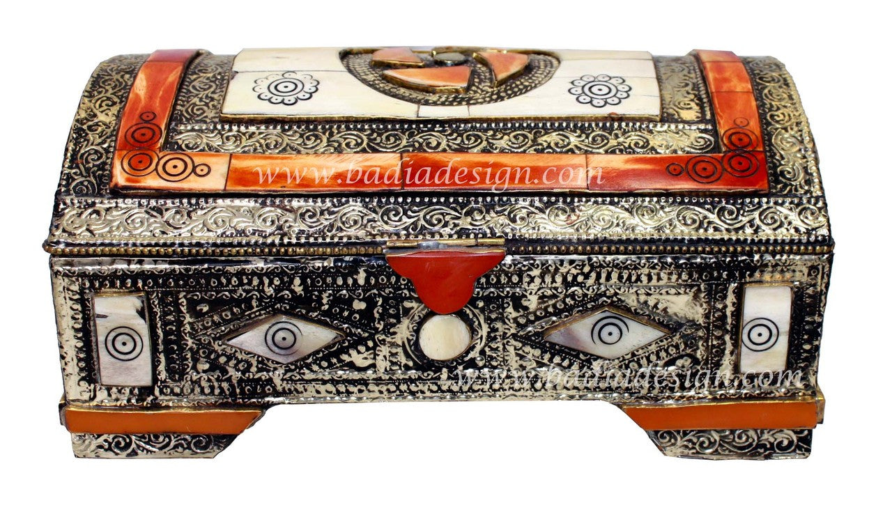 Embossed Metal and Bone Jewelry Box