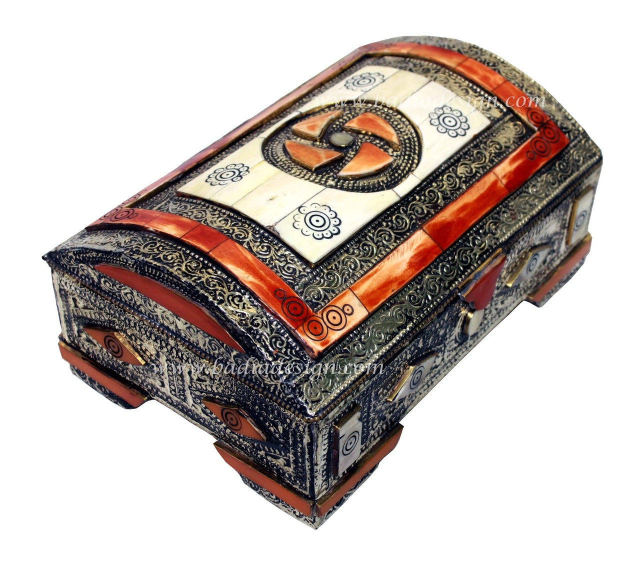 Embossed Metal and Bone Jewelry Box