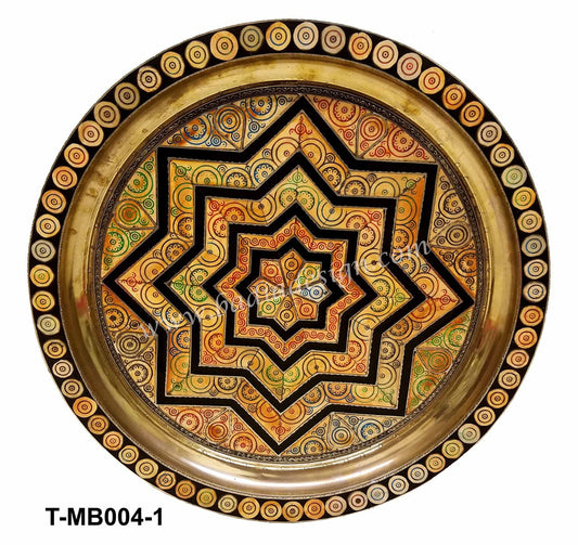Round Embossed Brass and Orange Bone Inlay Tray