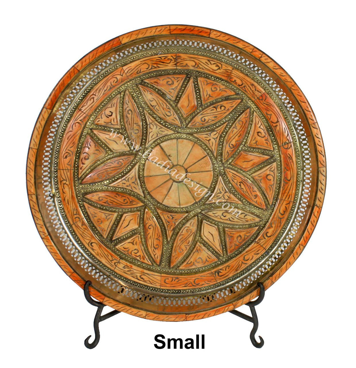 Round Embossed Metal and Orange Bone Tray