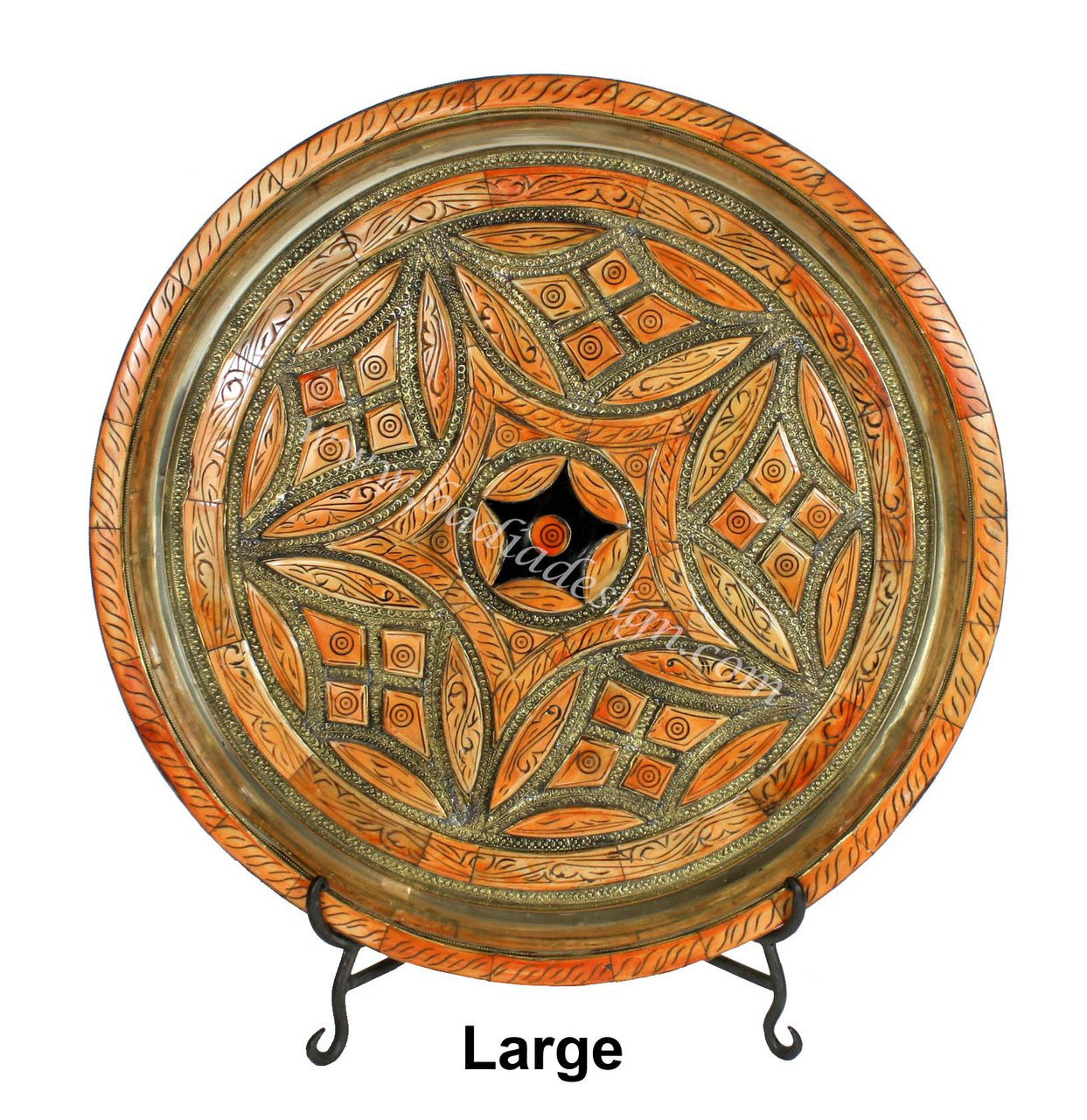 Round Embossed Metal and Orange Bone Tray