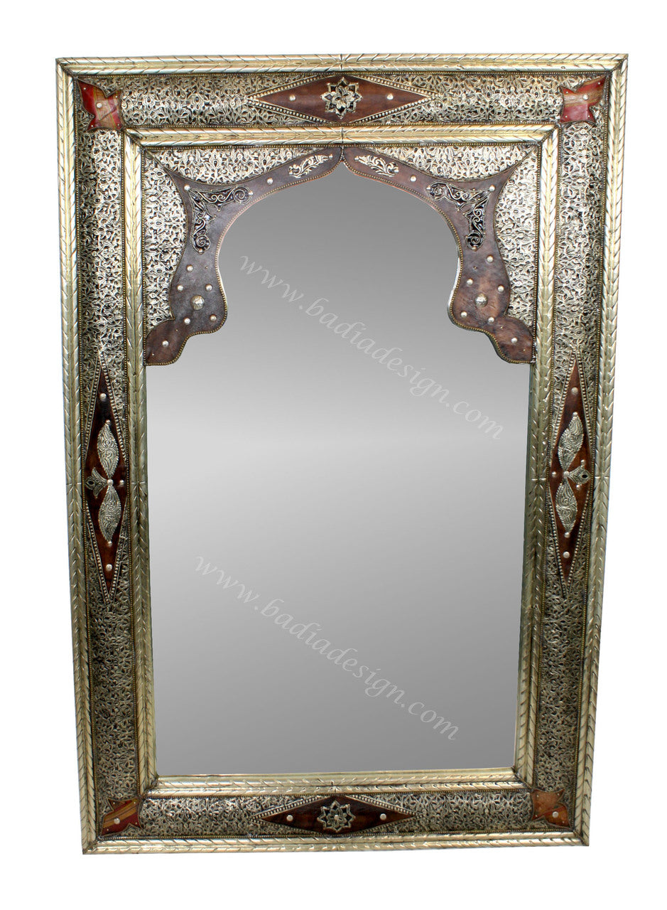 Embossed Metal and Leather Mirror