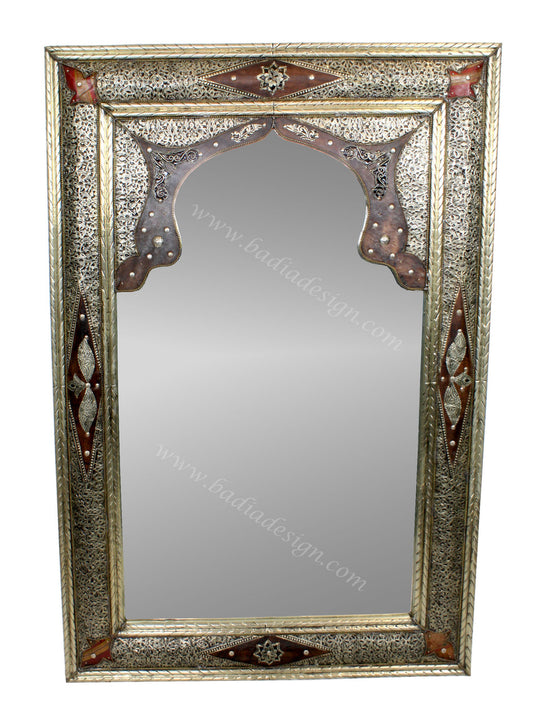 Embossed Metal and Leather Mirror