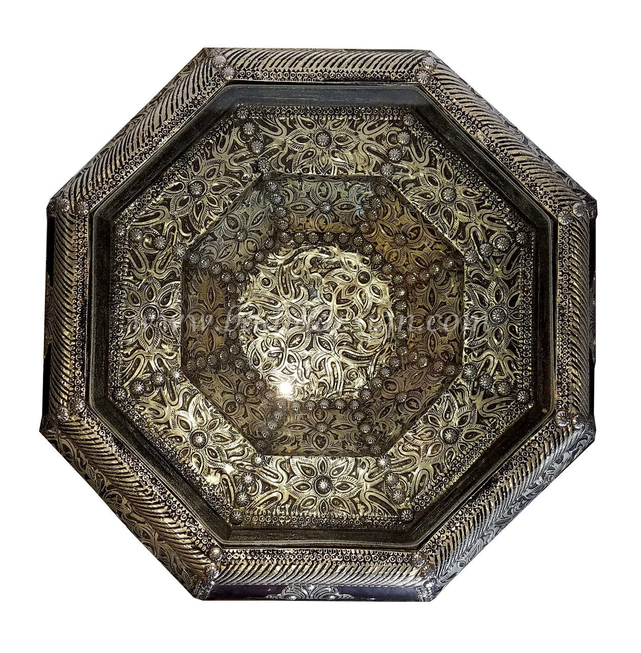 Octogonal Embossed Metal and Leather Side Table